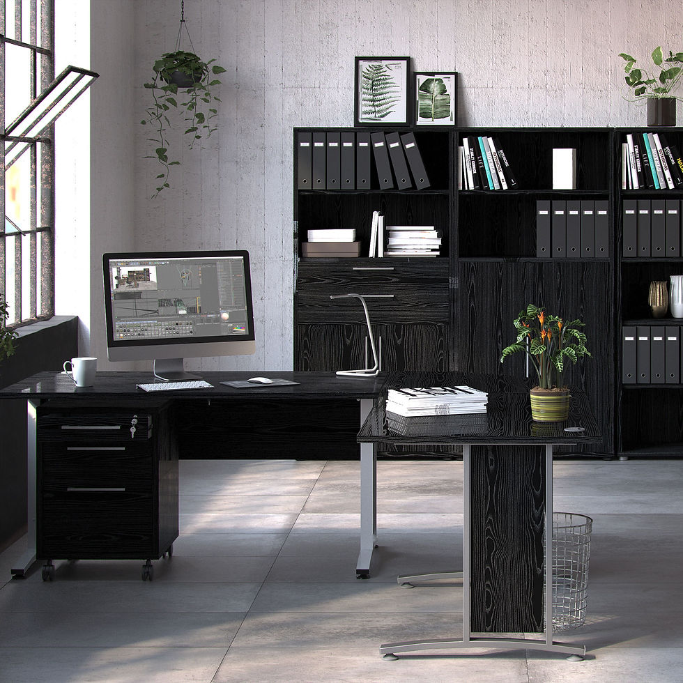 Thumbnail: Prima Corner desk top in Black woodgrain with White legs