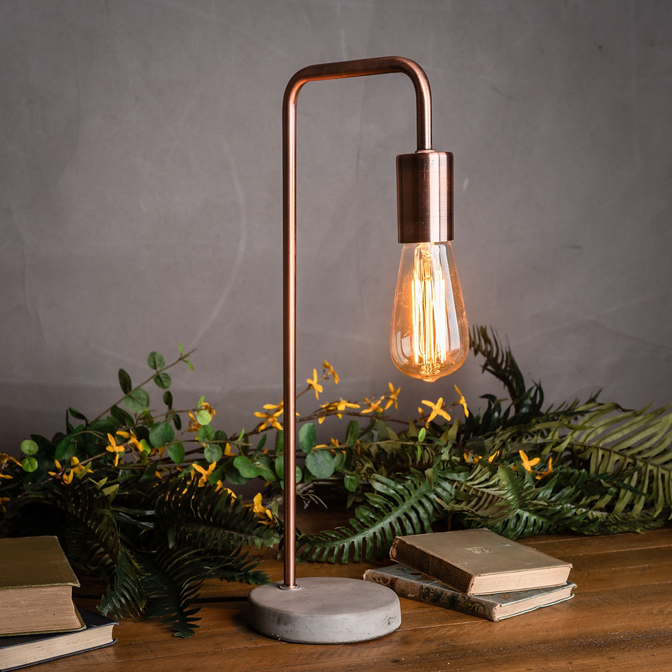 Thumbnail: Copper Industrial Lamp With Stone Base