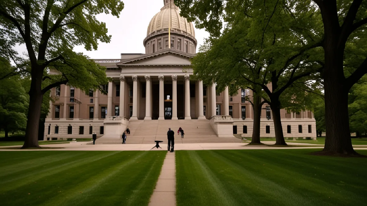 The Michigan State Capitol stands over Lansing grounds as lawmakers weigh the future of the wholesale cannabis levy.