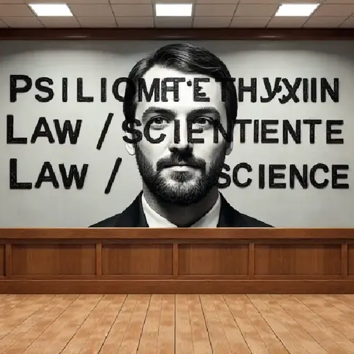 empty wood-panelled courtroom, no signage or paperwork, illustrating psilomethoxin lawsuits & science: novel psychedelics guide