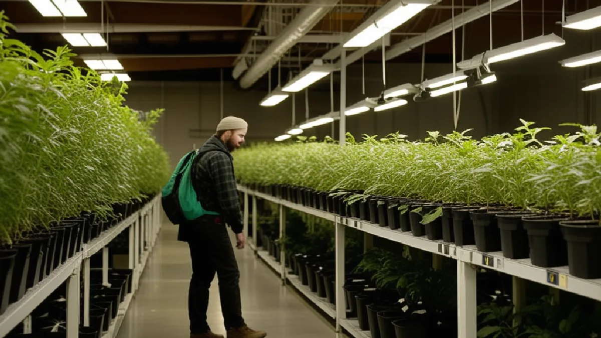Workers move through a commercial grow facility as Christina Lake Cannabis Corp. reviews competing acquisition proposals.