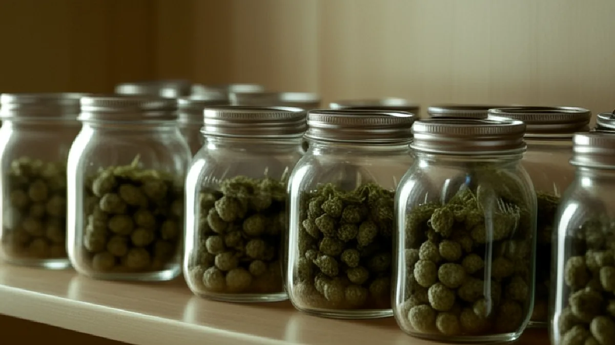 clean retail counter with plain glass jars, no signage or screens, illustrating what is on the cannabis ballot 2026 for voters