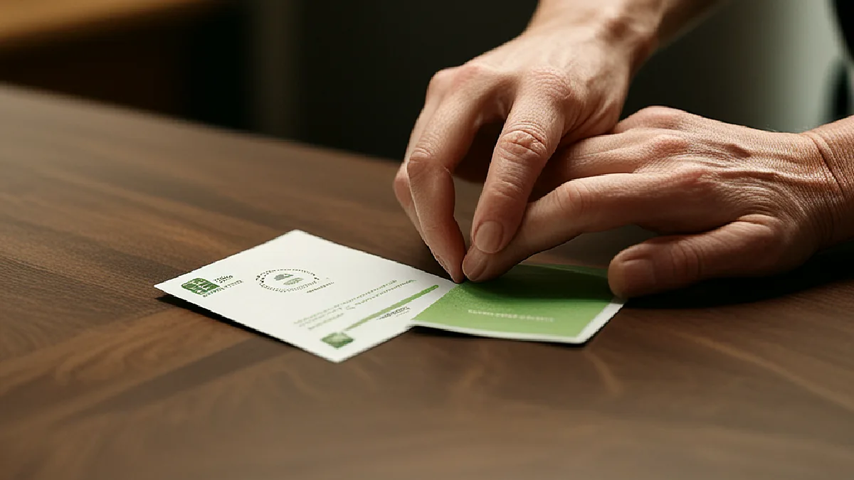 Hands conduct a privacy-conscious identification check before a Maryland cannabis purchase.