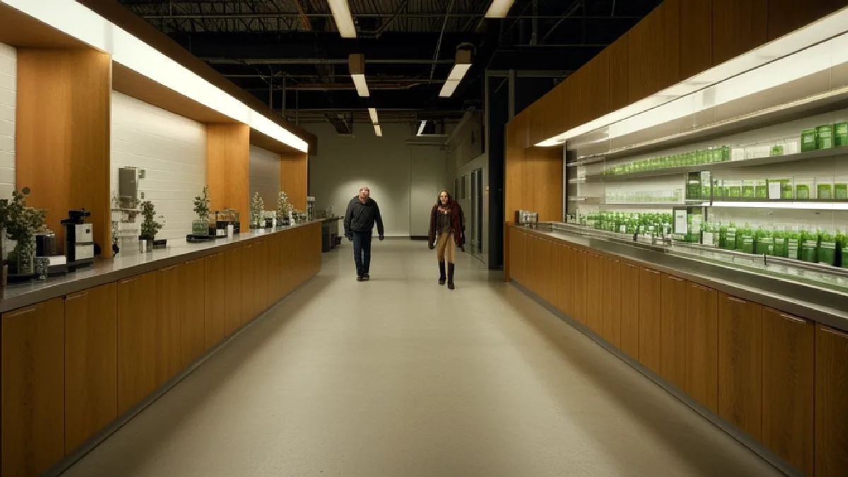 Shoppers approach an unmarked western Illinois dispensary entrance representing local access in Milan and Galesburg.