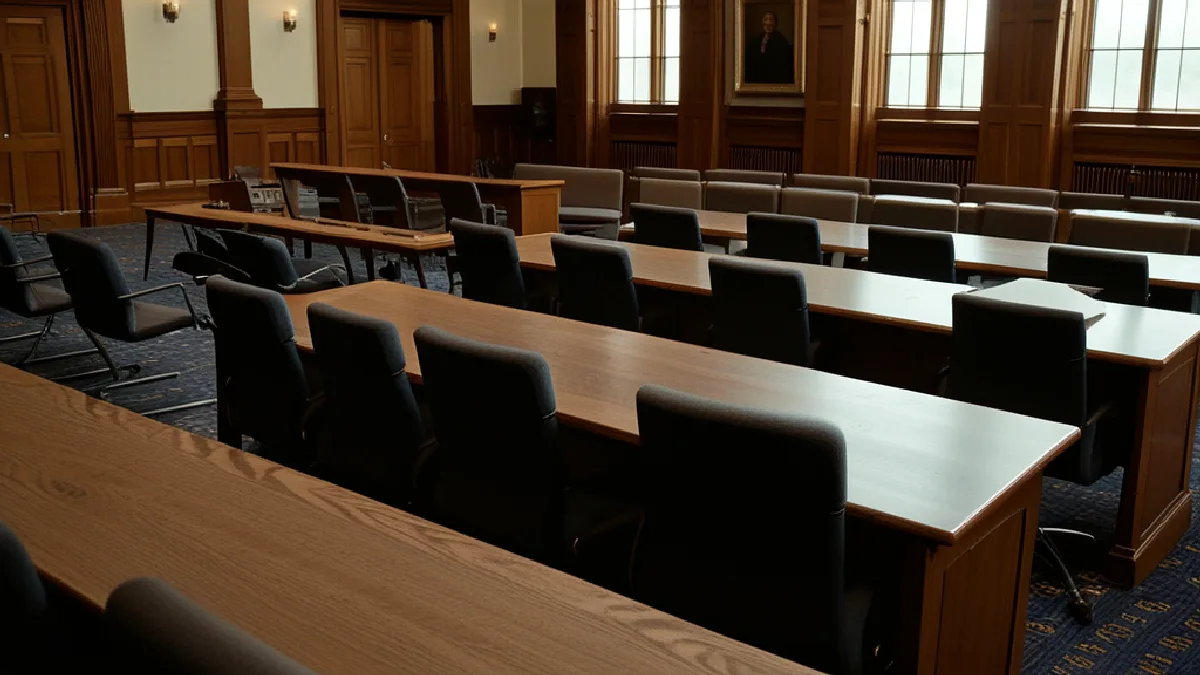 An unmarked state legislative chamber evokes North Carolina’s unresolved debate over medical cannabis legalization.
