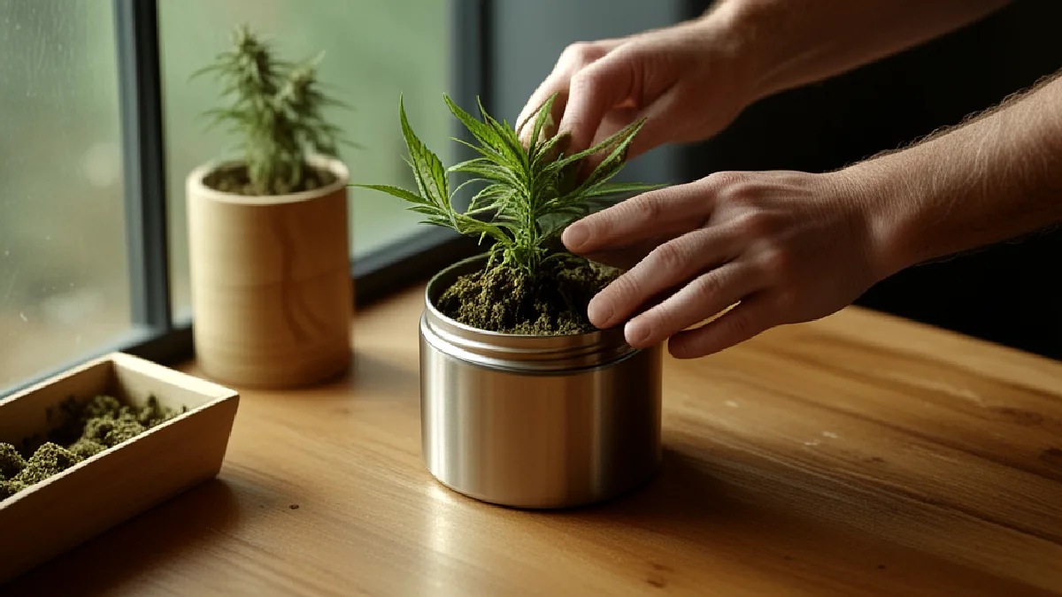 Gloved hands arrange cannabis flower in a regulated retail setting, reflecting voter support for continued legal access.