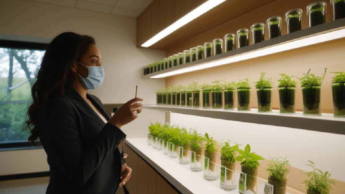 A retail educator discusses unlabelled cannabis product forms, illustrating outreach without clinical research or product endorsement.