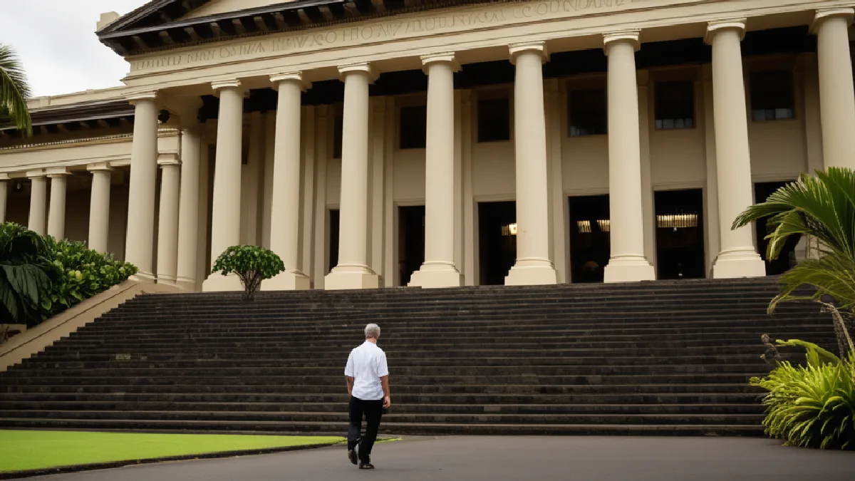 Hawaii’s capitol amid tropical landscaping suggests long-term planning for future emerging therapies.