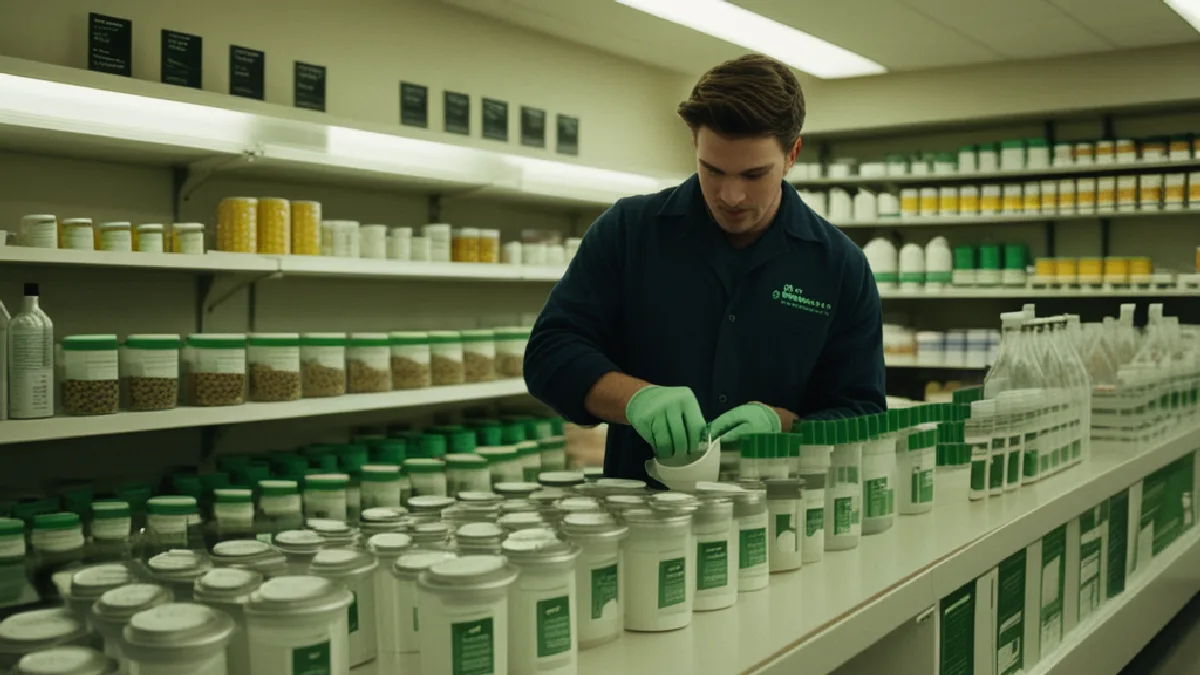 Workers organize a New York dispensary counter, illustrating the survey’s focus on cannabis retail pay.