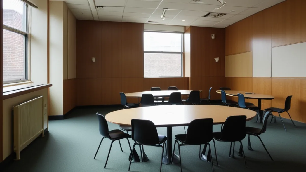 Chairs arranged in a supportive circle illustrate preparation and peer care outside a clinic.