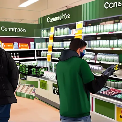 Quiet Michigan cannabis retail interior with orderly displays and unused counter space suggesting softer demand.