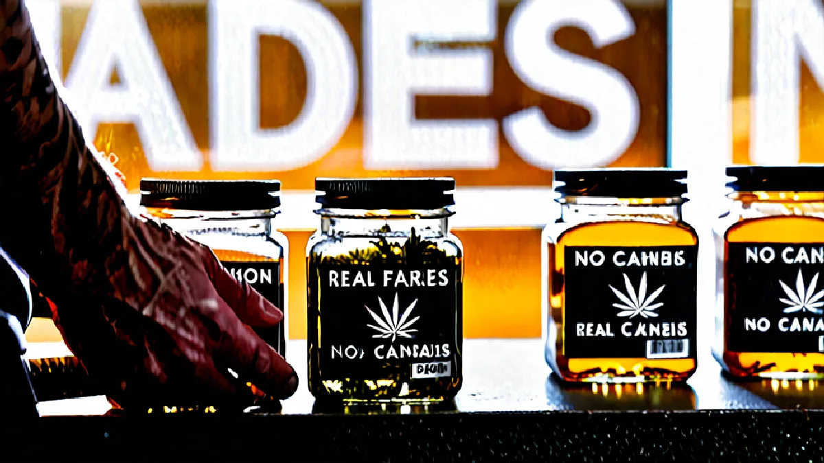 plain unlabelled glass jars of cannabis flower on a clean bench, illustrating safety considerations and side effects