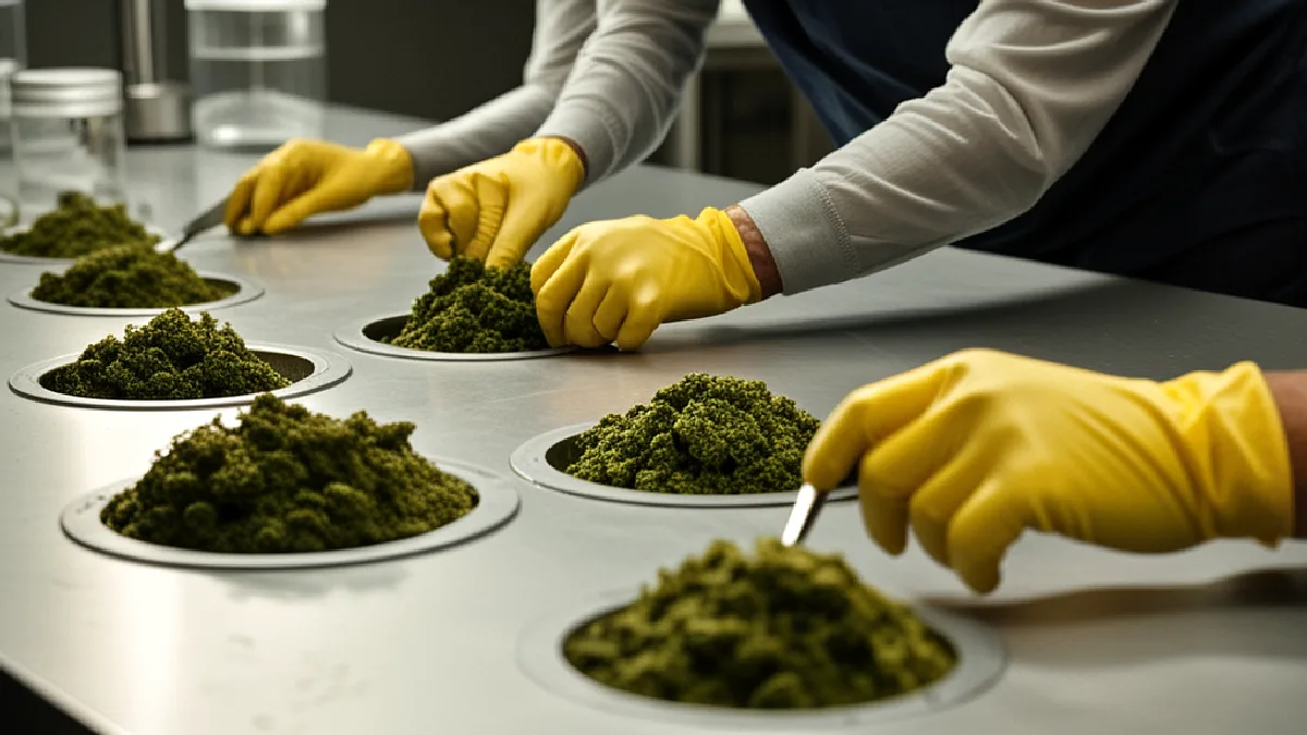 Des exploitants anonymes vérifient les stocks de cannabis dans un espace de travail soigné à Washington, D.C., conçu autour d’opérations de livraison plus sûres.