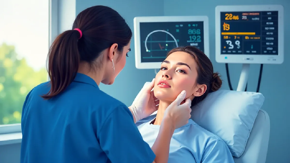 Healthcare worker monitors a reclined patient’s vital signs during a supervised therapy visit