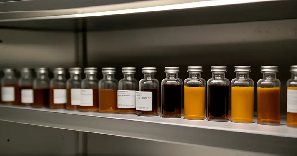 Unlabelled hemp-derived product containers isolated on shelving symbolize uncertainty surrounding federal delta-8 treatment.