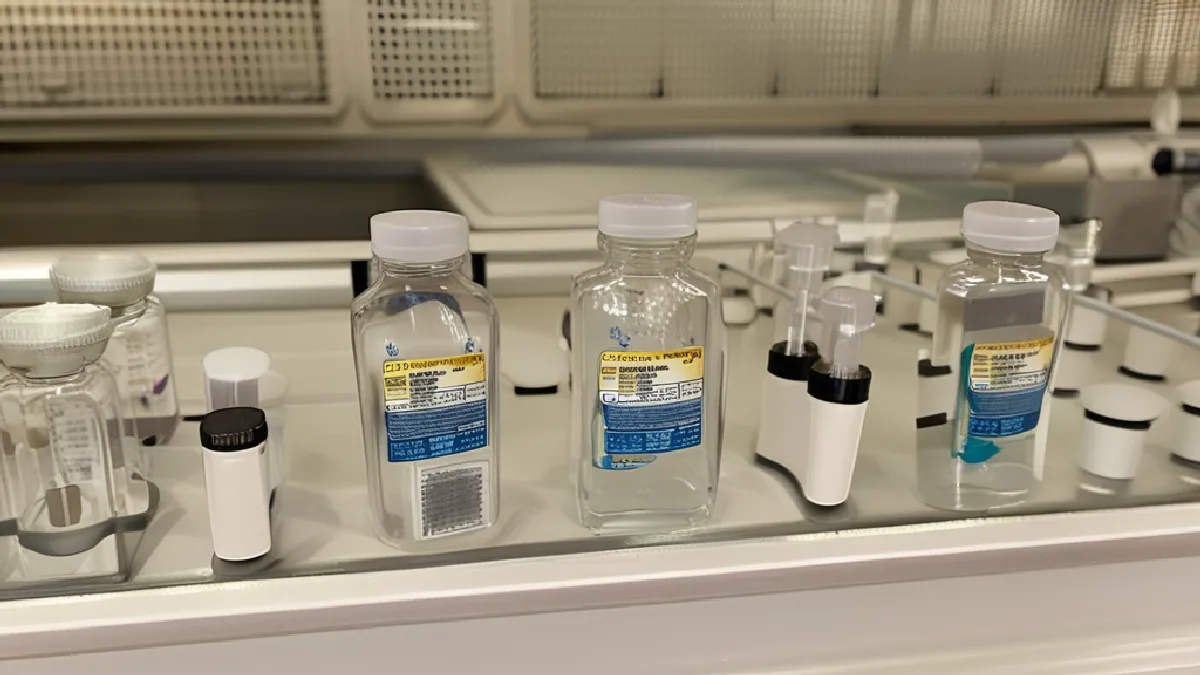 clear sample vials on a clean laboratory bench, no labels or screens in Maryland, illustrating safety considerations and side effects