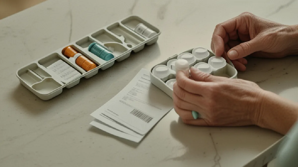 A patient receives neutral care guidance at home, emphasizing verification and realistic expectations before participation.