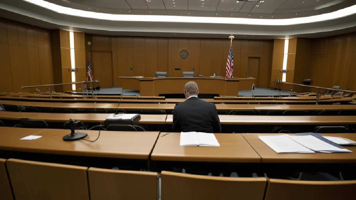 An empty federal hearing room frames cannabis research equipment, representing the accepted-medical-use question.