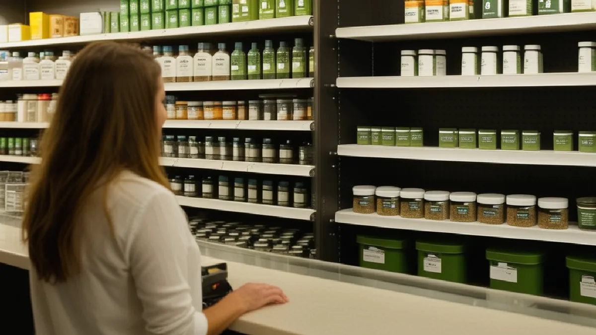 A budtender prepares products at a dispensary counter, illustrating how service quality and routine shape customer outcomes.