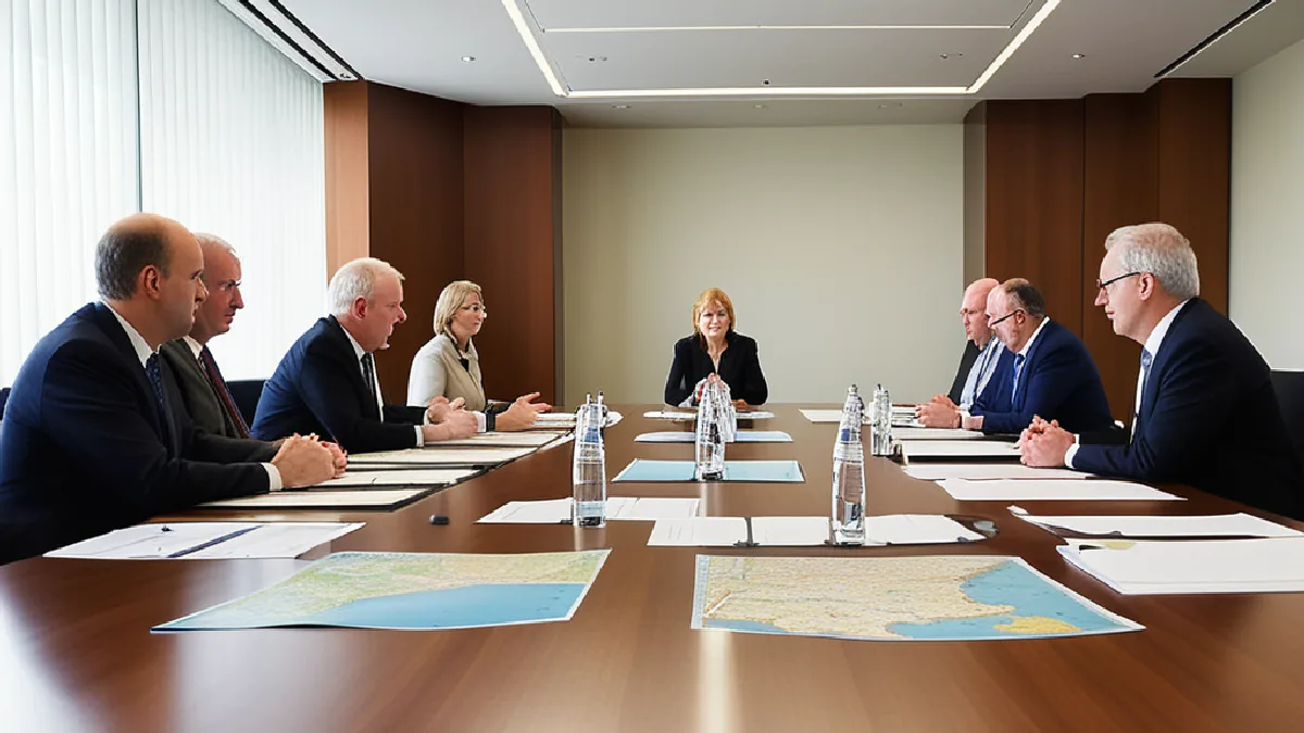 Officials compare regional cannabis policy materials at a meeting, reflecting differing approaches to labor peace agreements across states