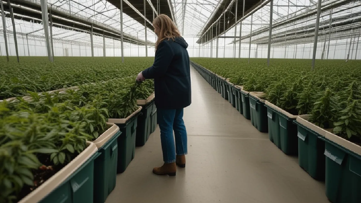 Workers handle an industrial cannabis harvest inside a Michigan greenhouse, illustrating the supply dispute at the center of the ruling.