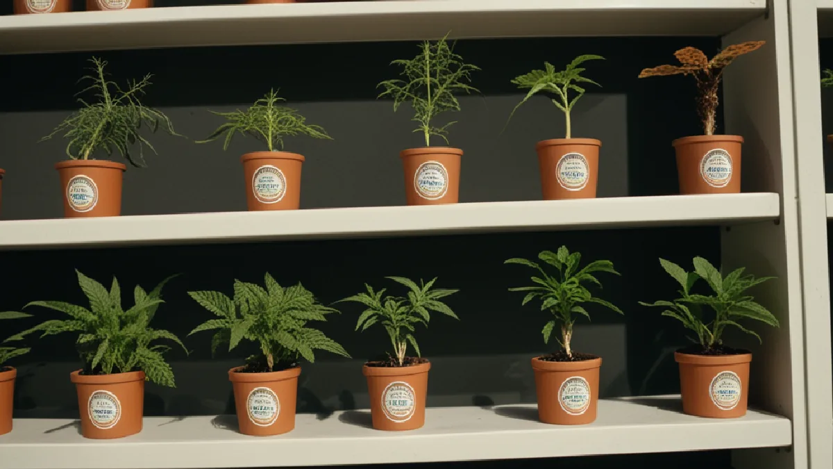 A marijuana plant stands before distant federal courthouse architecture as the Schedule III order remains in effect.
