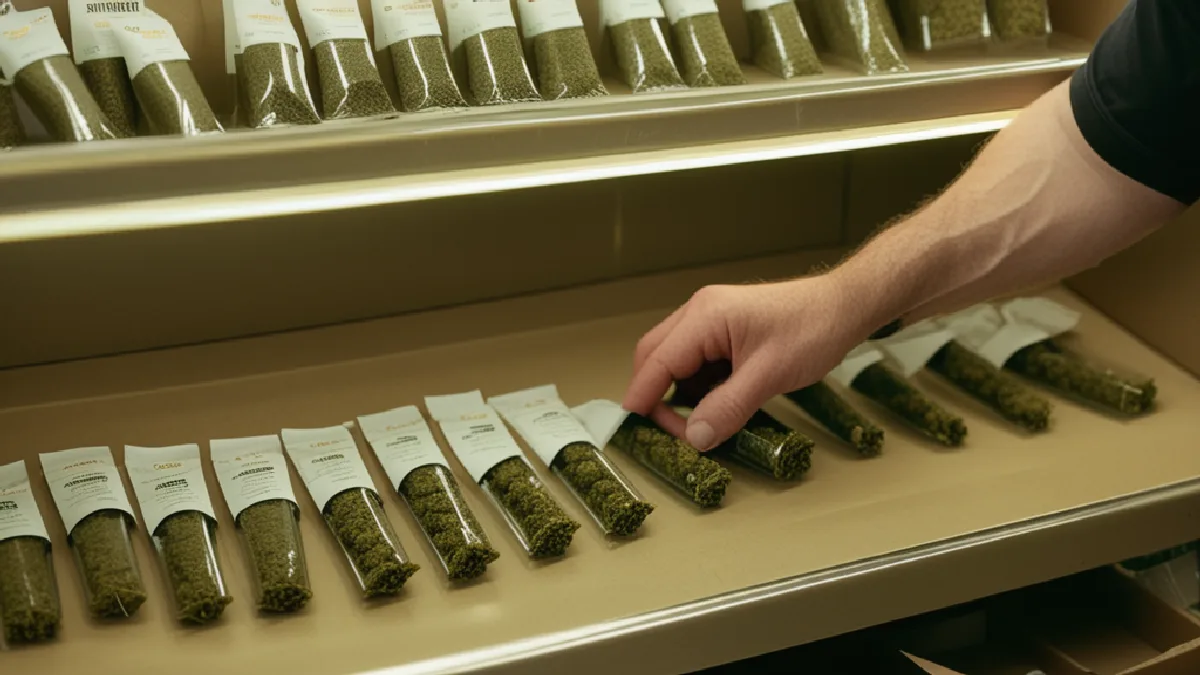 Hands narrow a large dispensary inventory into a focused selection for easier cannabis shopping.