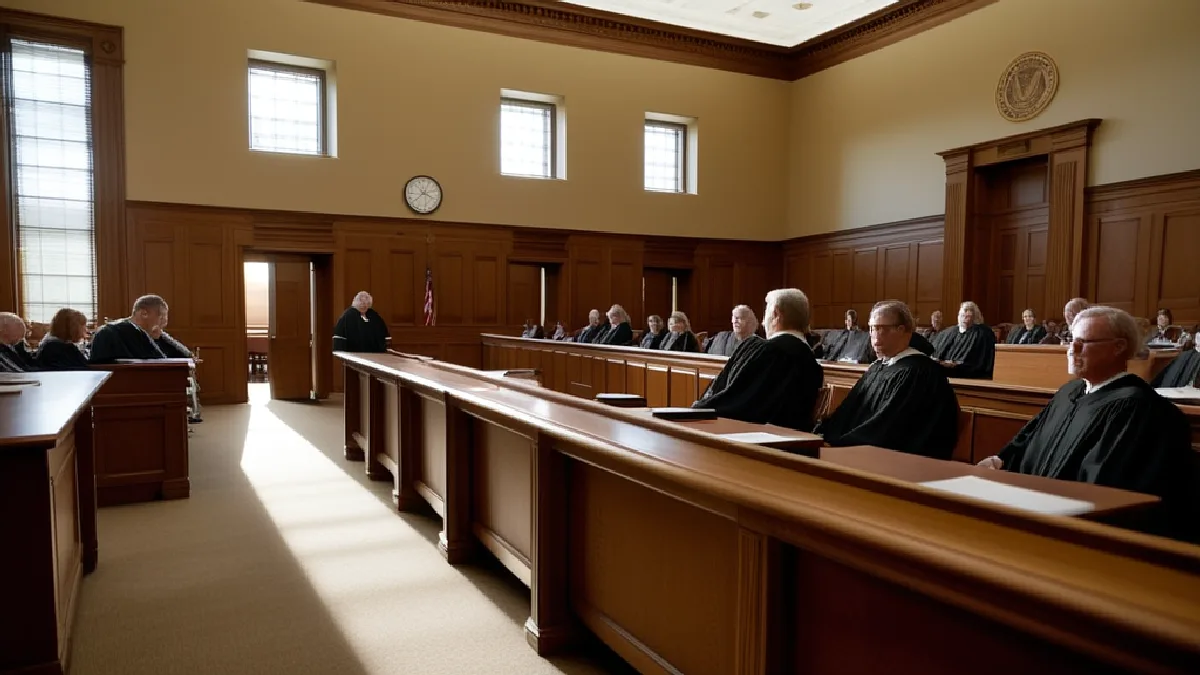 Anonymous attorneys face the Missouri Supreme Court bench during arguments over cannabis application scoring.