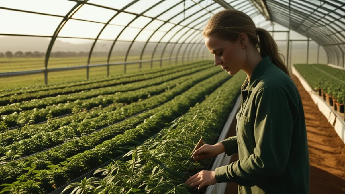 Cultivated cannabis plants in a South African greenhouse represent the country’s quality-focused export ambitions.