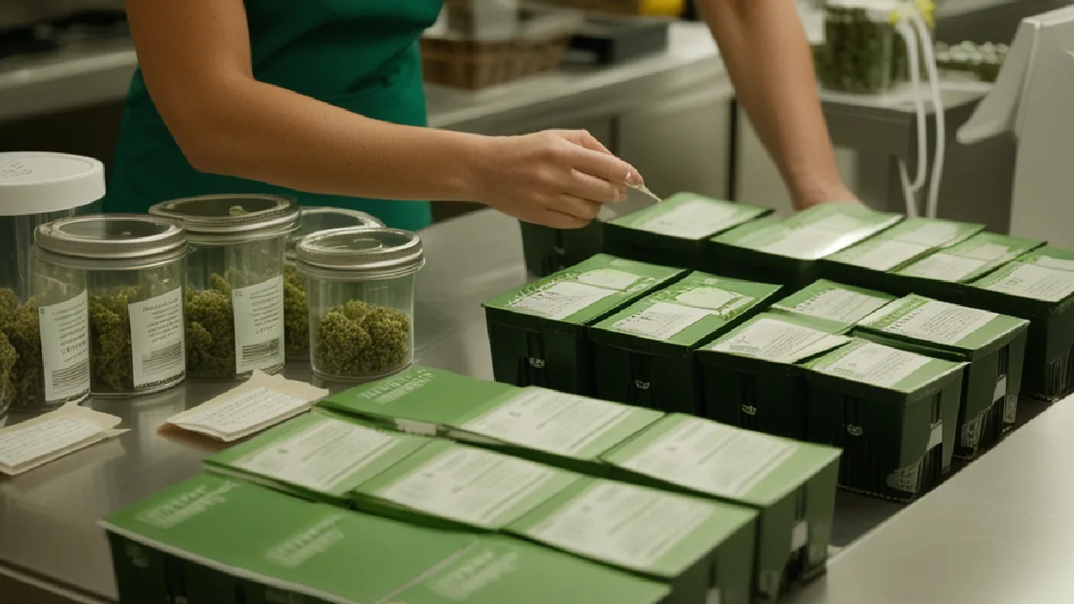Gloved hands assemble a curated cannabis bundle, illustrating value-added promotions that preserve product perception.
