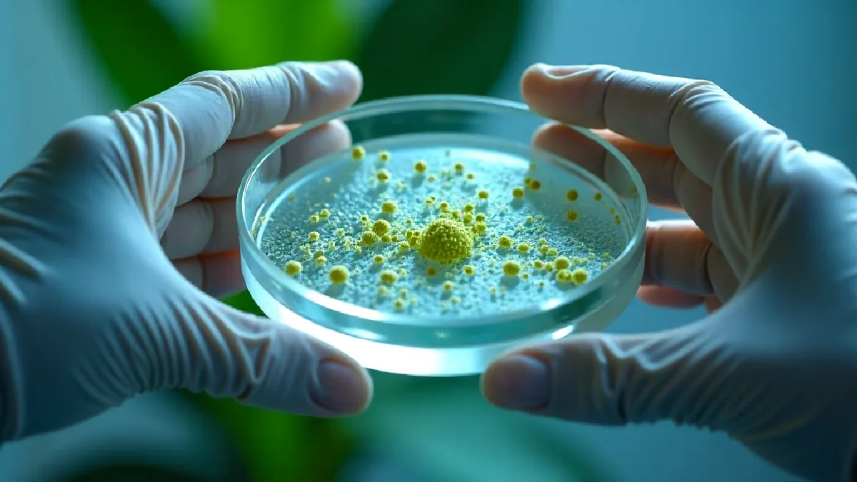 Gloved hands examining botanical compounds in a petri dish, representing recent clinical trial findings and laboratory evidence.