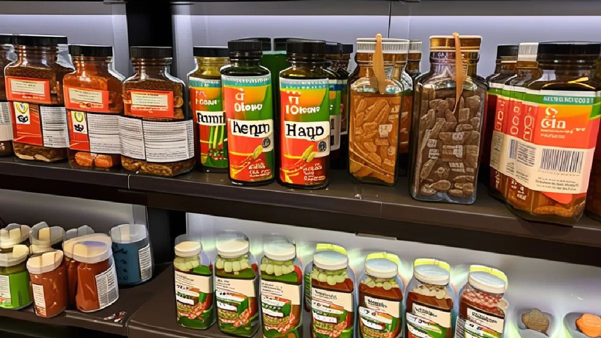 Unmarked hemp products are removed from a shelf, suggesting nationwide supply changes under the federal THC cap.