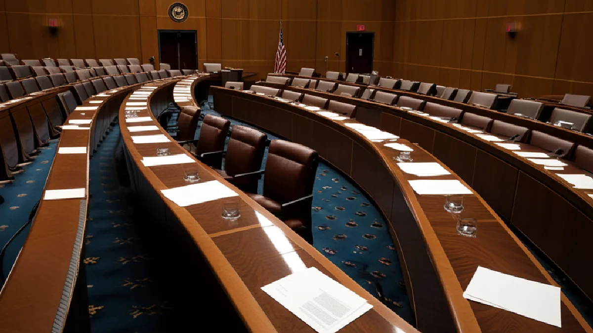 Faceless lawmakers approach a hearing room, suggesting upcoming federal and regional decisions on cannabis policy.