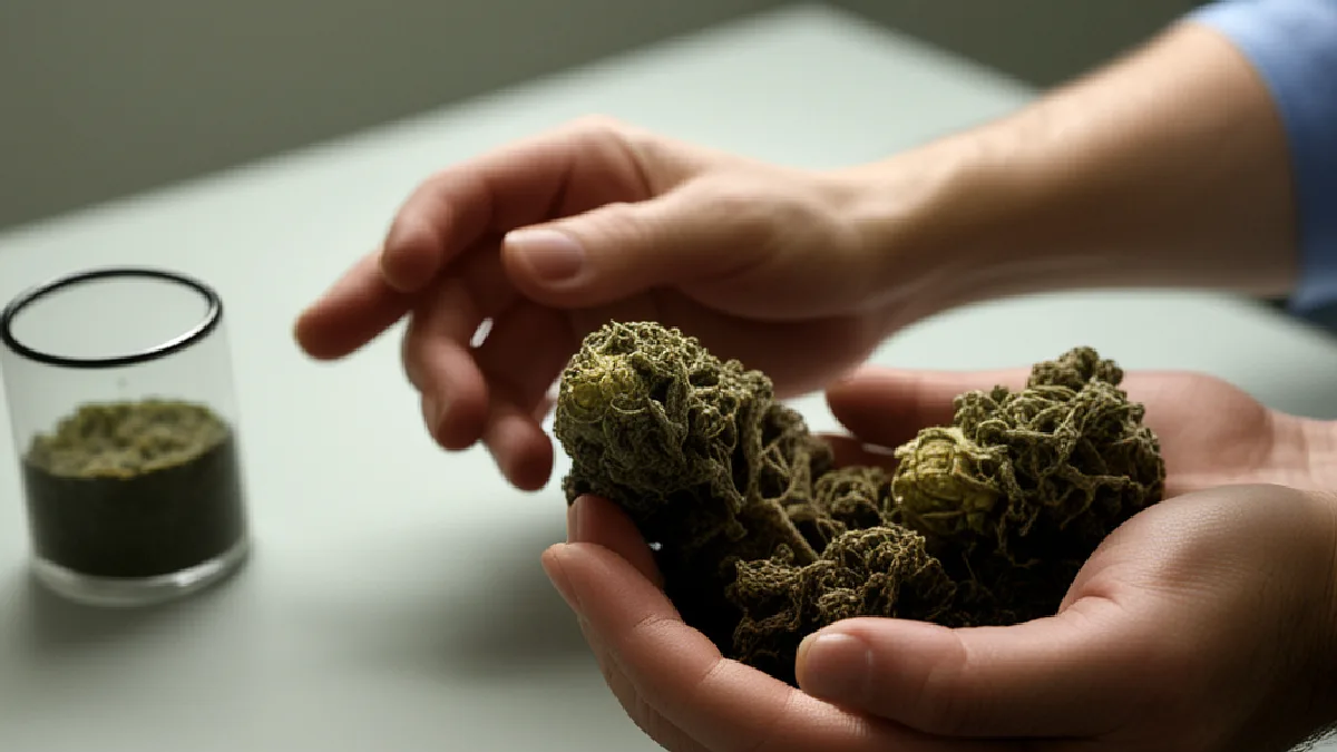 A laboratory smoke-collection setup highlights combustion byproducts and safety monitoring in smoked cannabis research.