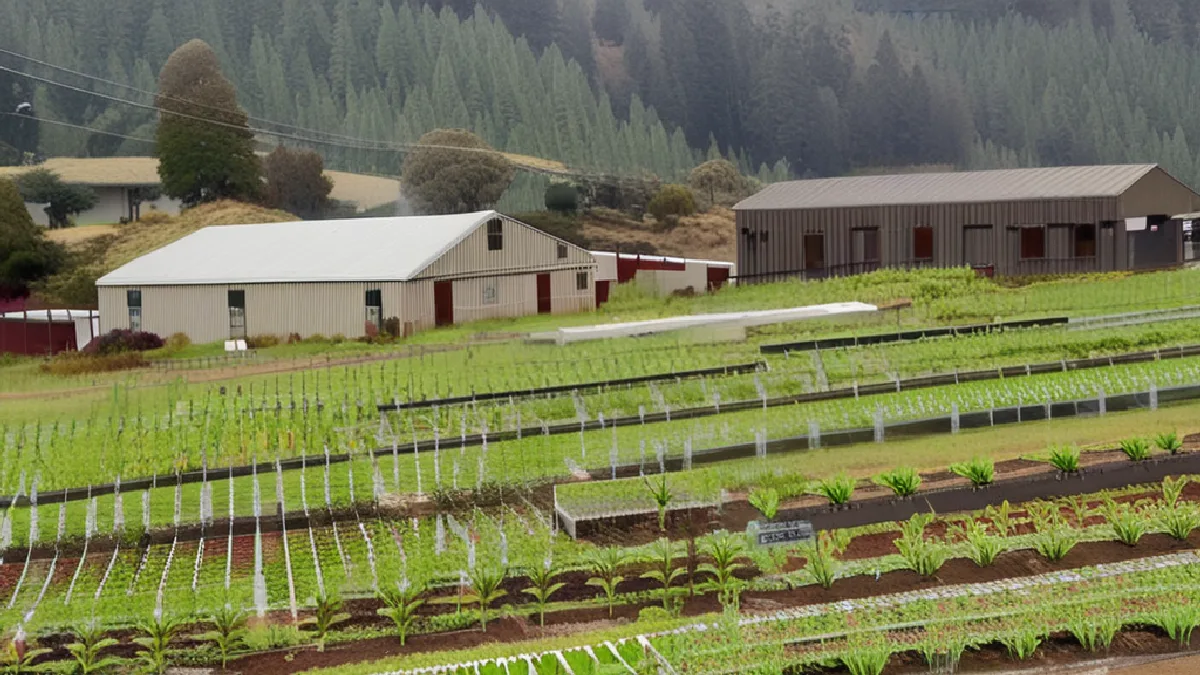 An aerial-style illustration of a Humboldt County grow site evokes disputed remote imagery behind cultivation penalties.