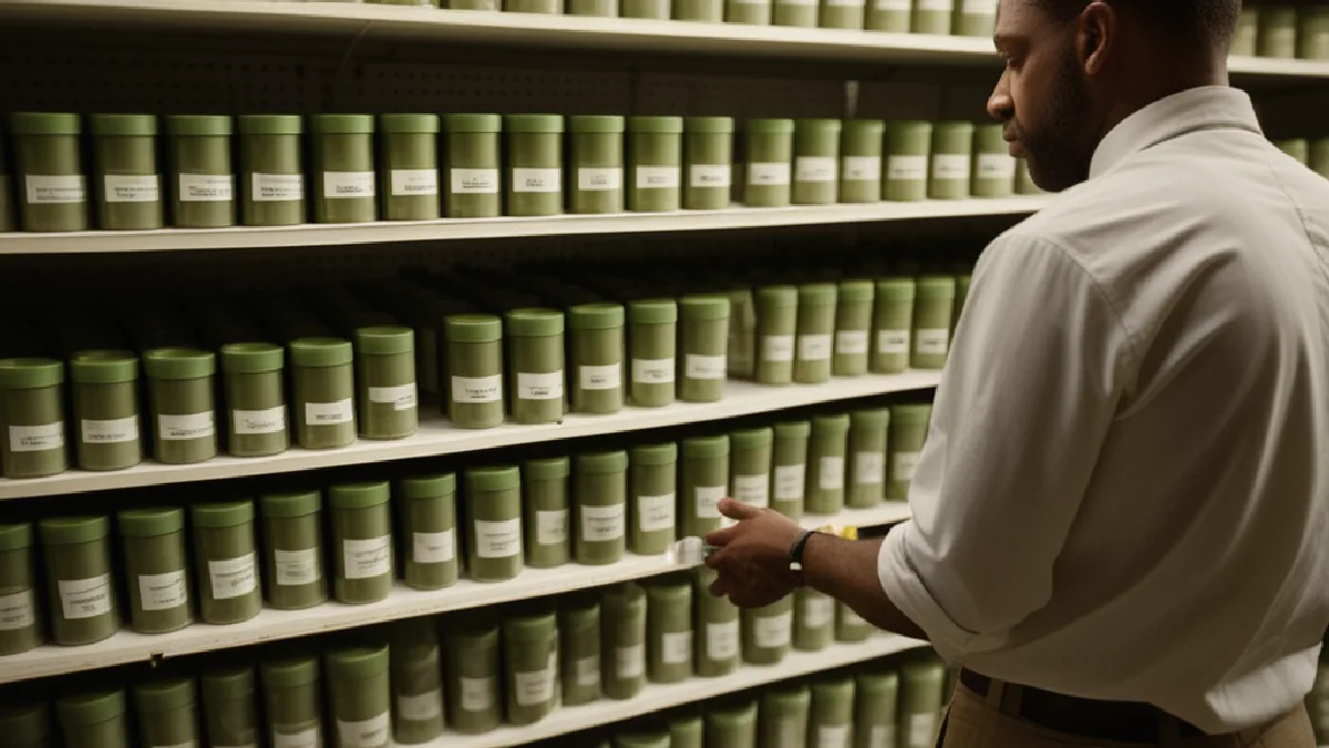 A retailer audits unmarked hemp inventory in a storage room while preparing for changing federal deadlines.