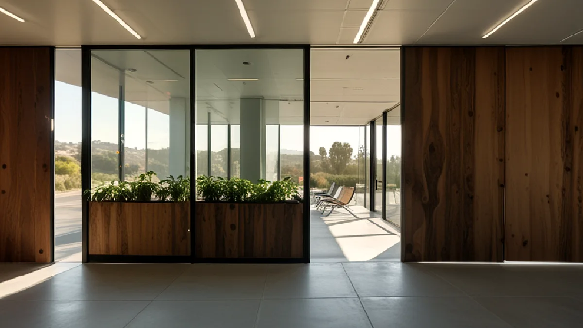 A controlled, blank storefront entrance conveys California’s tighter rules for compliant cannabis advertising.