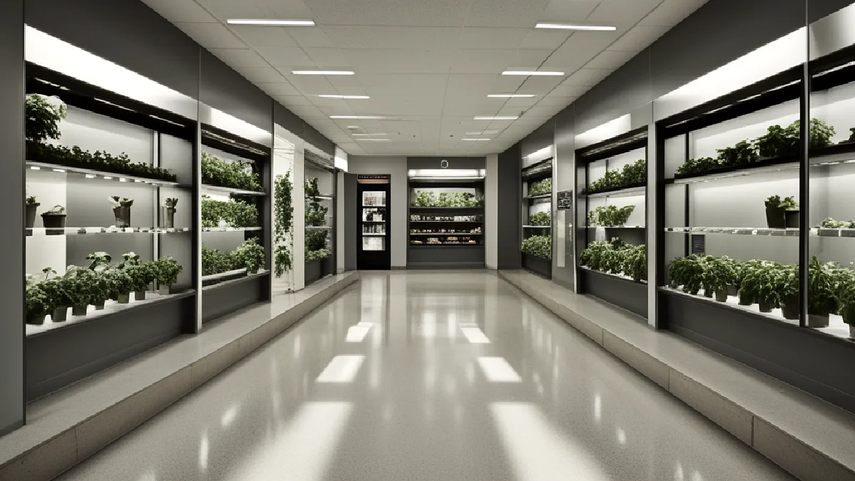A conceptual illustration of a shuttered retail storefront interior under cool fluorescent lighting, reflecting commercial investigation themes.
