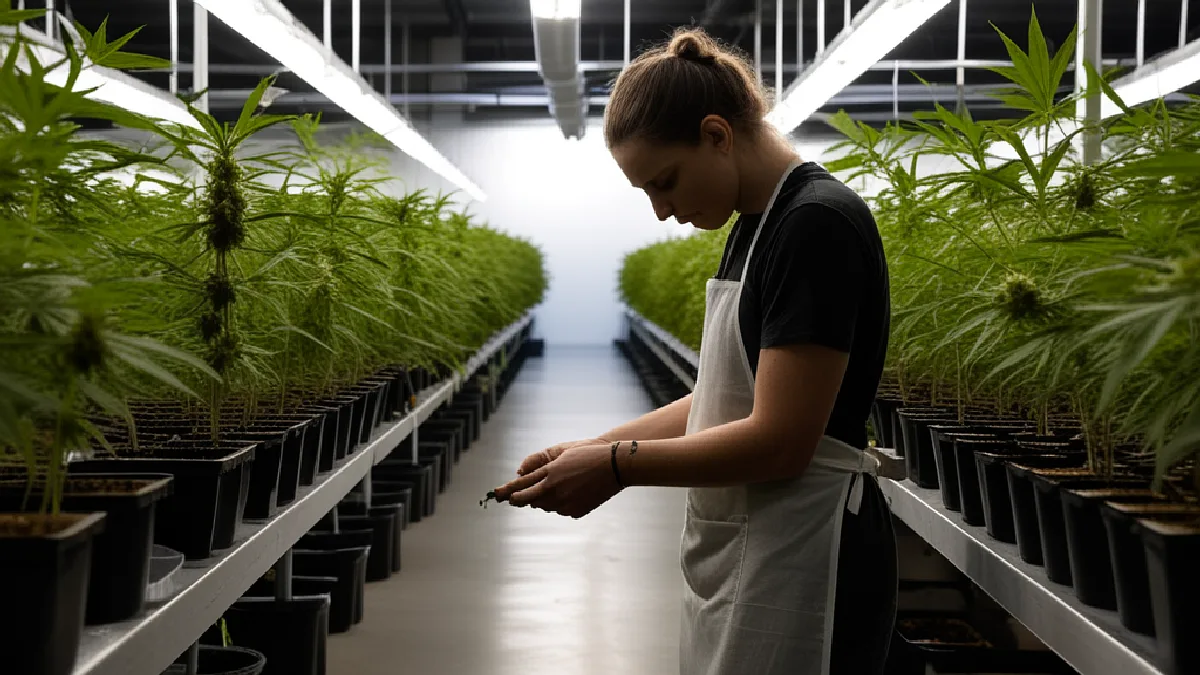 Una sala de cultivo regulada simboliza los distintos marcos estatales que rodean a los productos de cannabis y cáñamo.