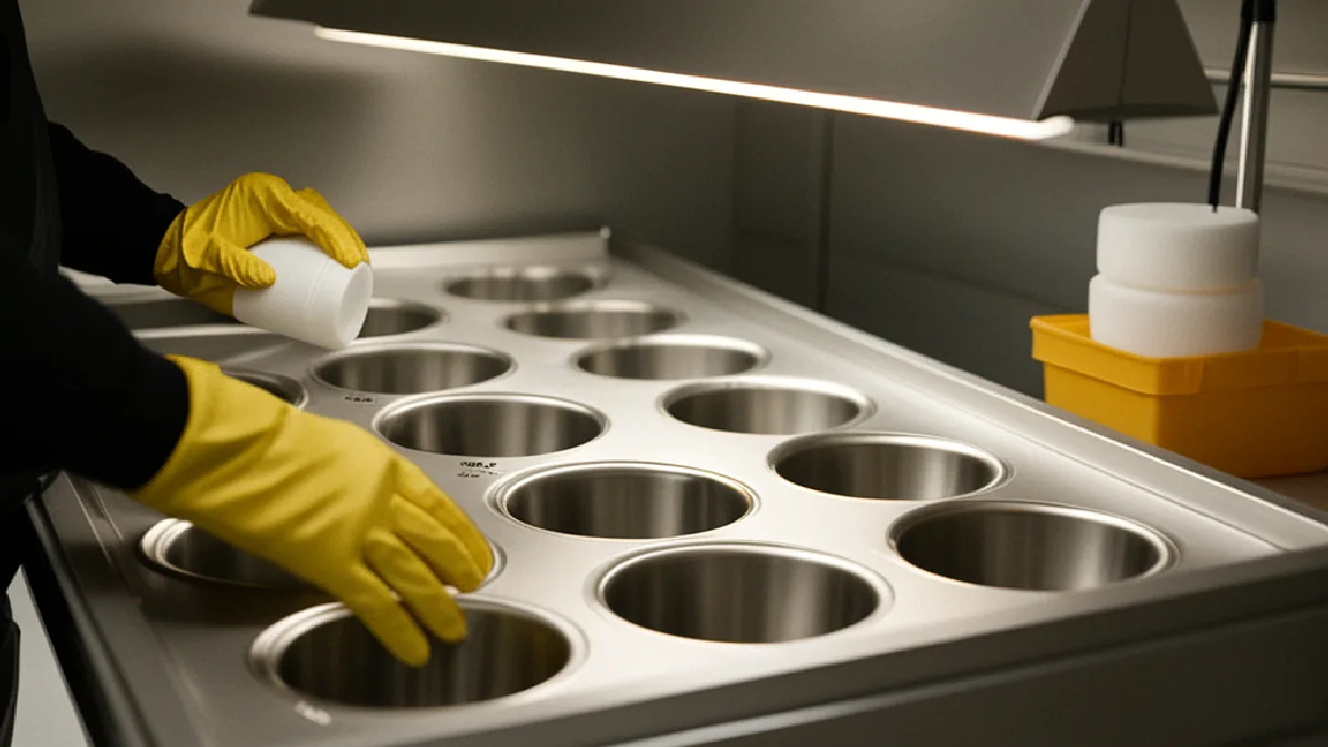 Gloved hands organize sealed cannabis containers in a fulfillment room, reflecting careful courier operations and cost planning.