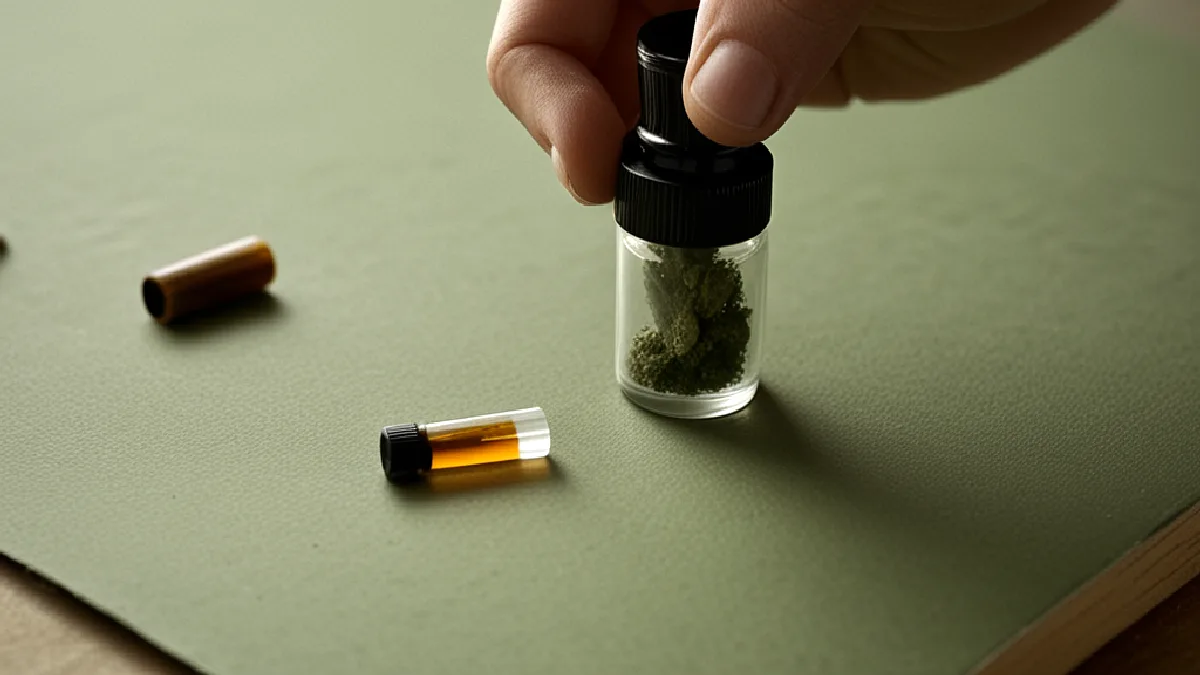 viales de muestra transparentes en una mesa de laboratorio limpia, sin etiquetas ni pantallas en Nebraska, ilustrando cuáles son las regulaciones propuestas para la mensajería y el transporte de cannabis