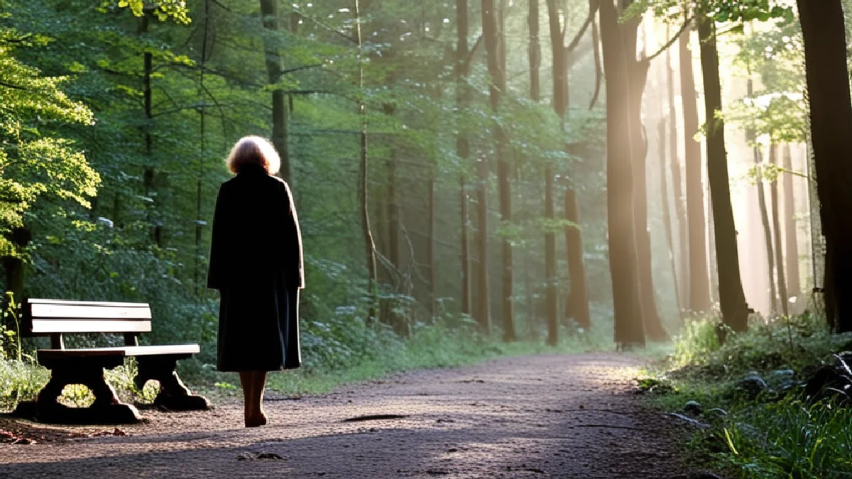 Person pauses on a wooded trail, evoking the ongoing emotional and practical challenges under study