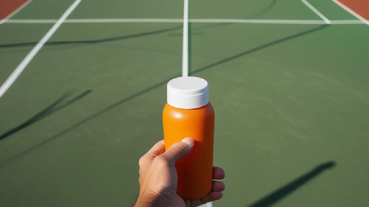 A fan prepares discreetly at a park bench before the match, reflecting practical low-odor etiquette around crowded events.