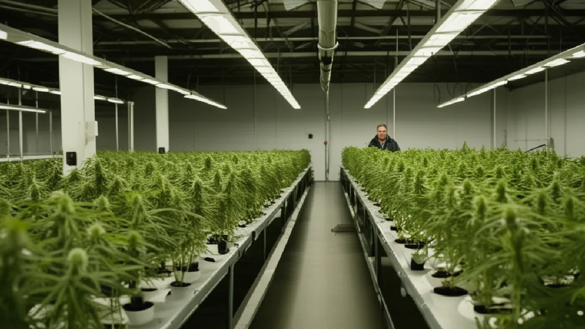 Cannabis plants fill a Maryland cultivation facility, illustrating how state rules differ across the DMV.