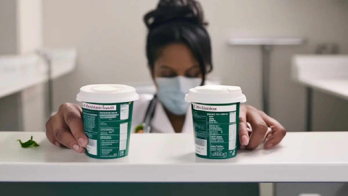 A clinician separates unlabelled medicine cups, symbolizing safer spacing instead of escalating psychedelic doses.