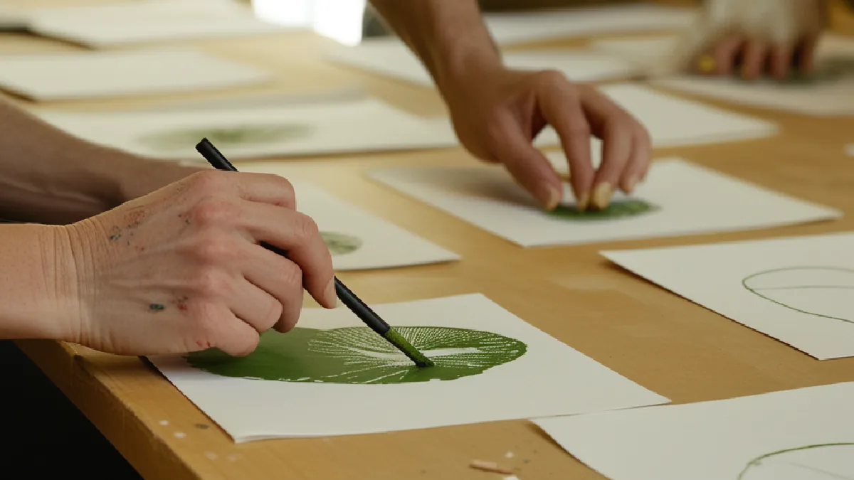 Participants collaborate on abstract art in an accessible DMV workshop focused on mentorship and inclusion.