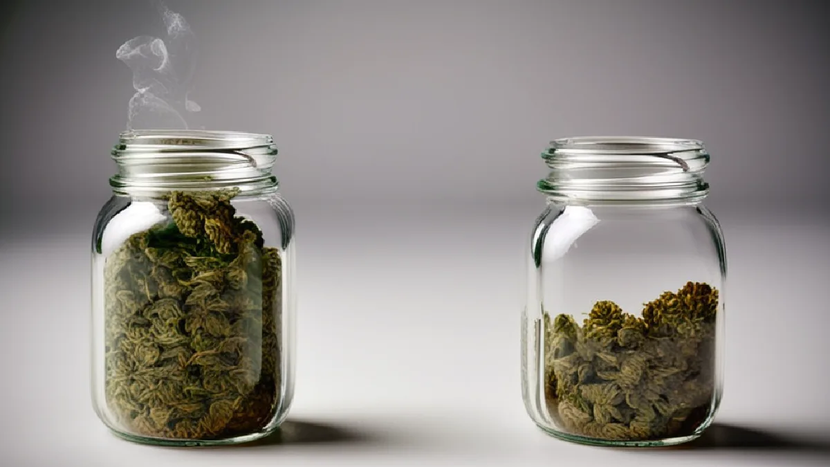 plain unlabelled glass jars of cannabis flower on a clean bench in Maryland, illustrating scientific evidence and research findings