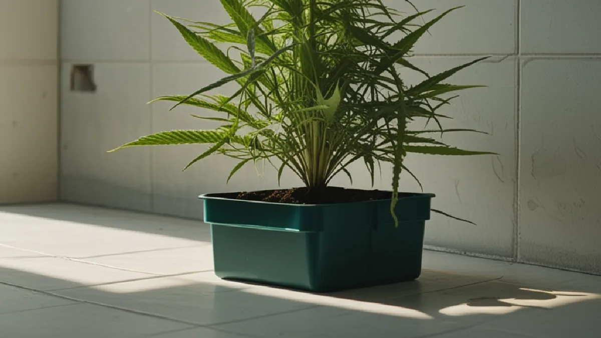 A secure cannabis handoff is interrupted by stark shadows, symbolizing shared contract risks across state markets.