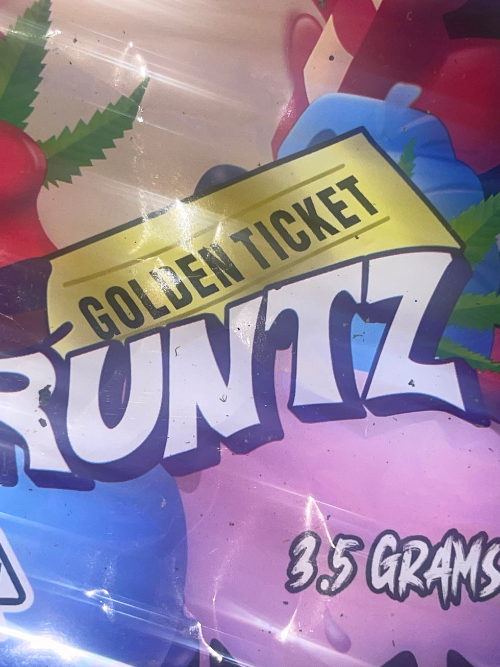 Golden Ticket Runtz weed strain mylar bag for eighth 3.5 grams of marijuana