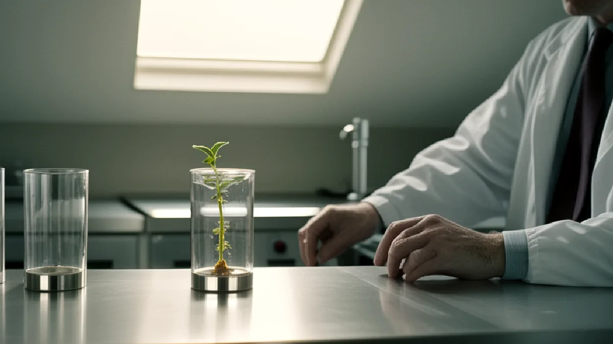 A laboratory technician prepares cannabis flower for microbial testing in a regulated quality-control setting.